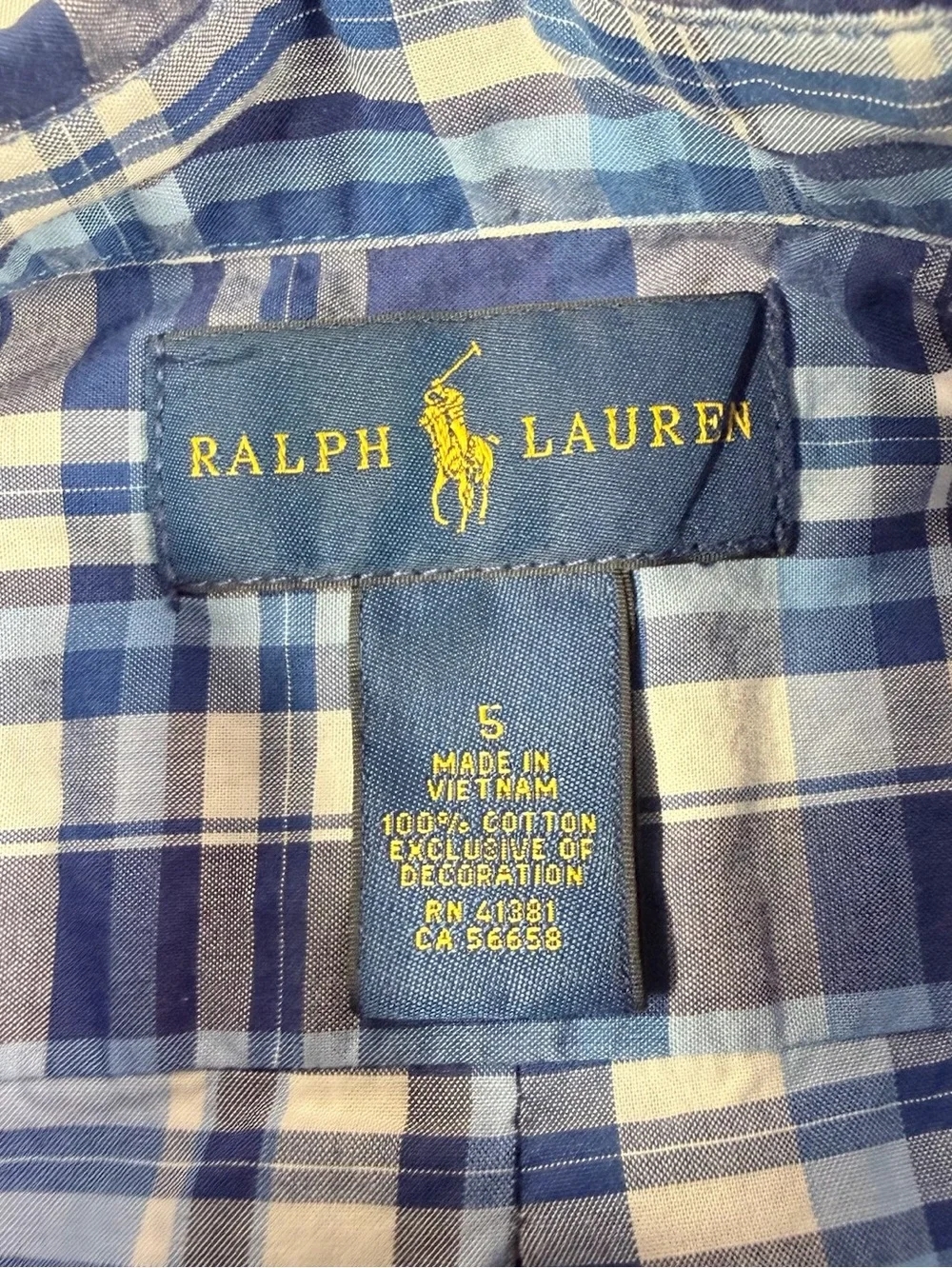 RALPH LAUREN Boys 5 Plaid Button Down Long Sleeve Oxford Shirt Preppy Classic